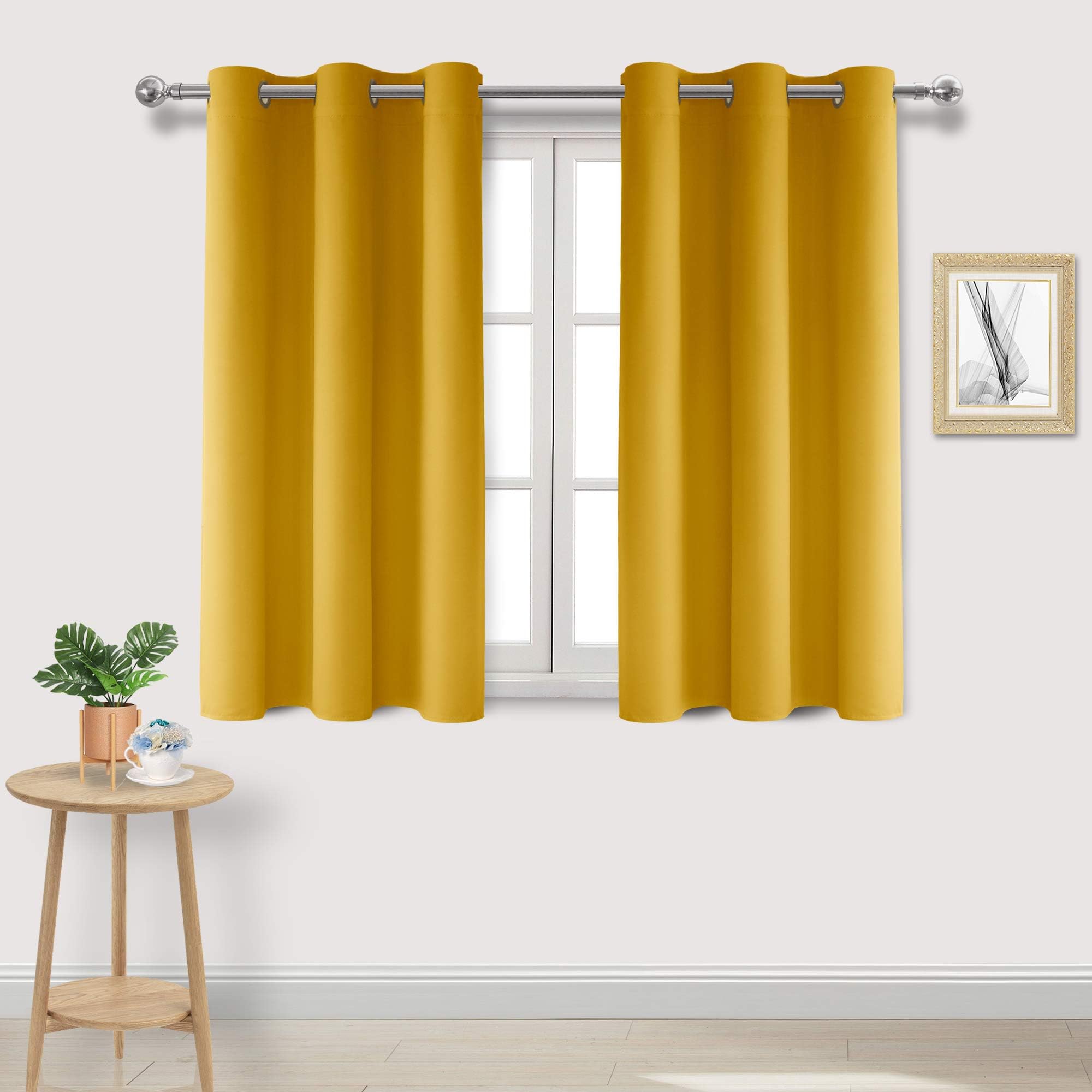 DWCN Yellow Blackout Curtains Room Darkening Grommet Thermal Insulated Light Blocking W 42 x L 45 Inch Length Curtain Panels for Bedroom Living Room, Set of 2 Thick Panels