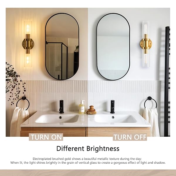 JONSI 2-LIGHT GOLD WALL SCONCE, BRUSHED GOLD BATHROOM VANITY LIGHT FIXTURE WITH GLASS SHADE, 18.2 INCH UP AND DOWN WALL MOUNT LAMP FOR MIRROR HALLWAY KITCHEN LIVING ROOM