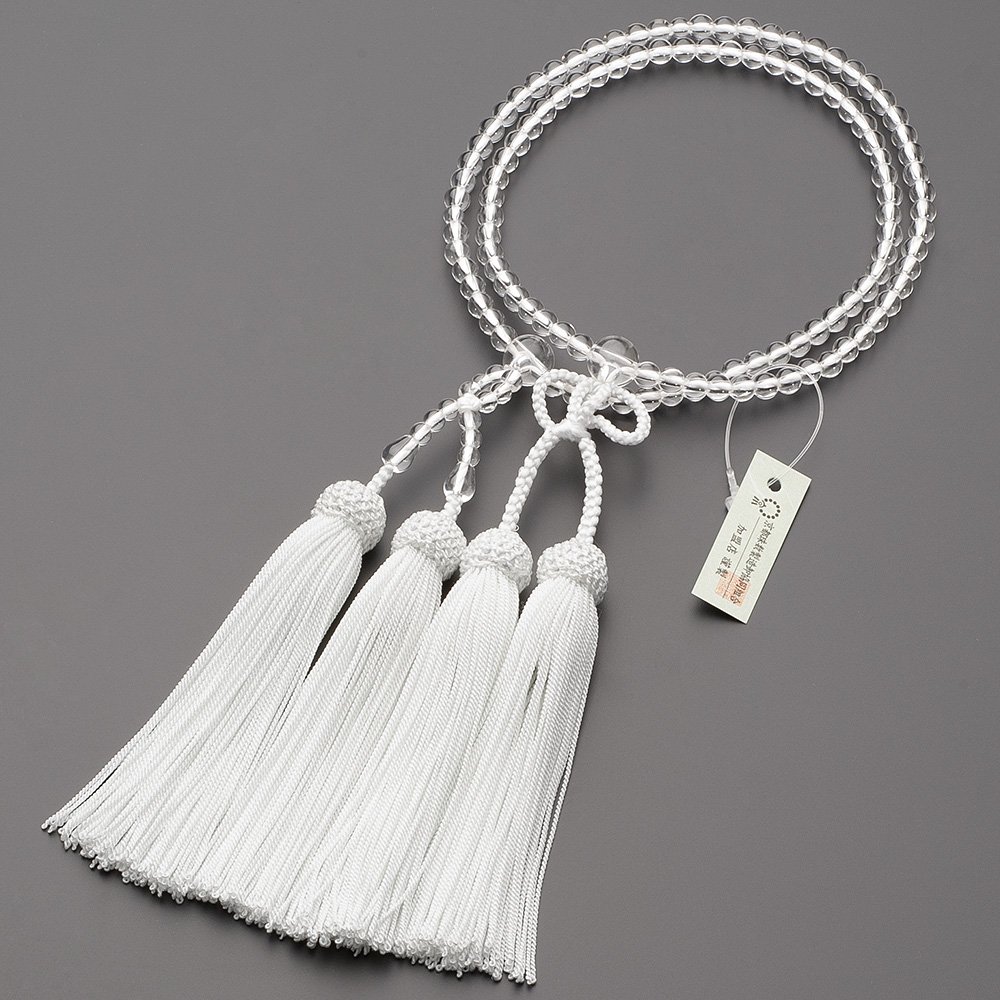 仏壇屋 滝田商店 数珠 浄土真宗 本式数珠 【女性用】本水晶 8寸 正絹頭付房◆京念珠・本連数珠・二輪数珠・門徒・正式数珠【滝田商店発行 京念珠製造師製作証明書付】商品画像