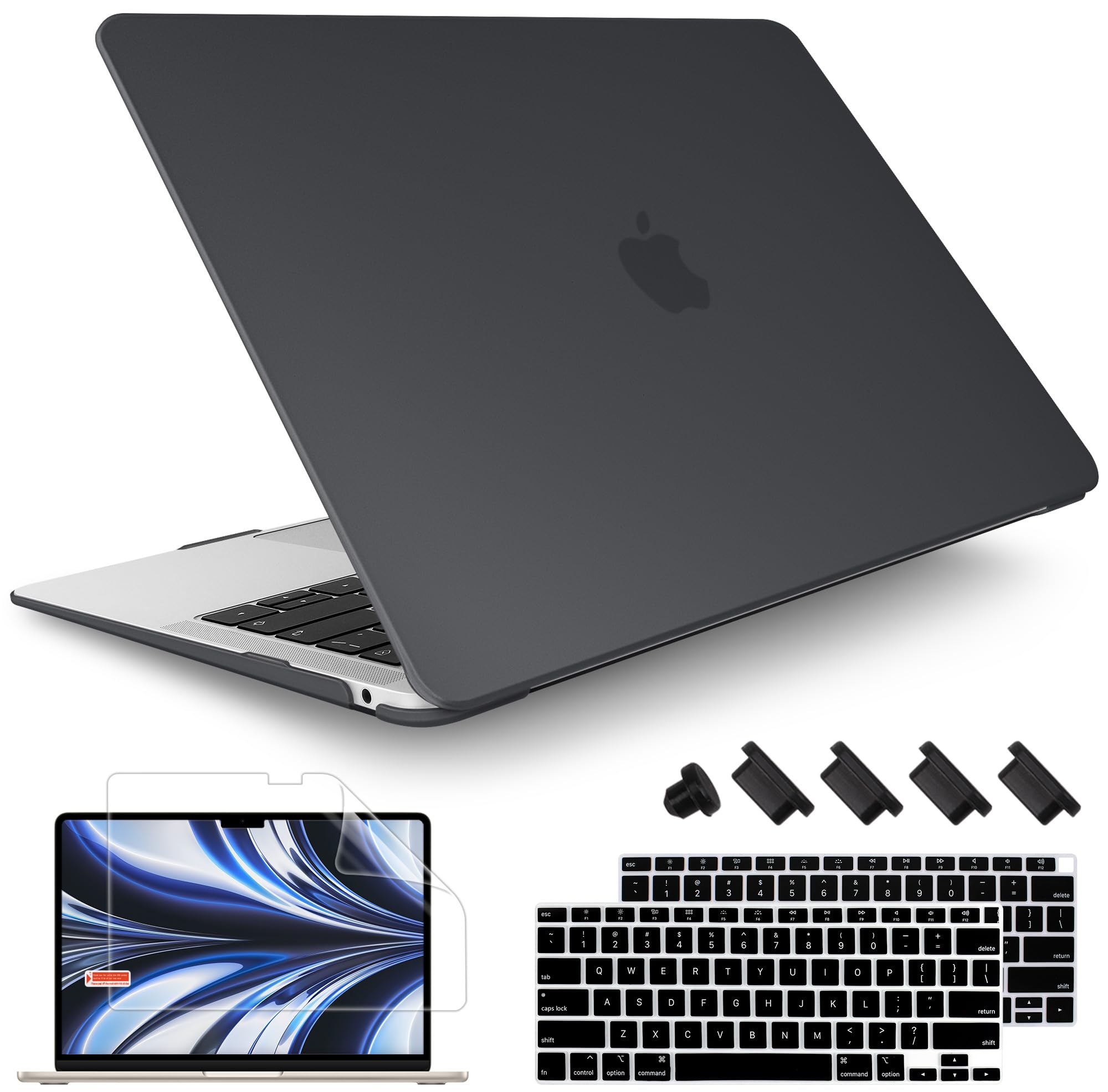 May Chen Compatible with New MacBook Air 13 inch Case 2021 2020 2019 2018 Release, Plastic Hard Shell with Keyboard Case for MacBook Air 13 inch with Retina Dispaly Fits Touch ID, Bllack