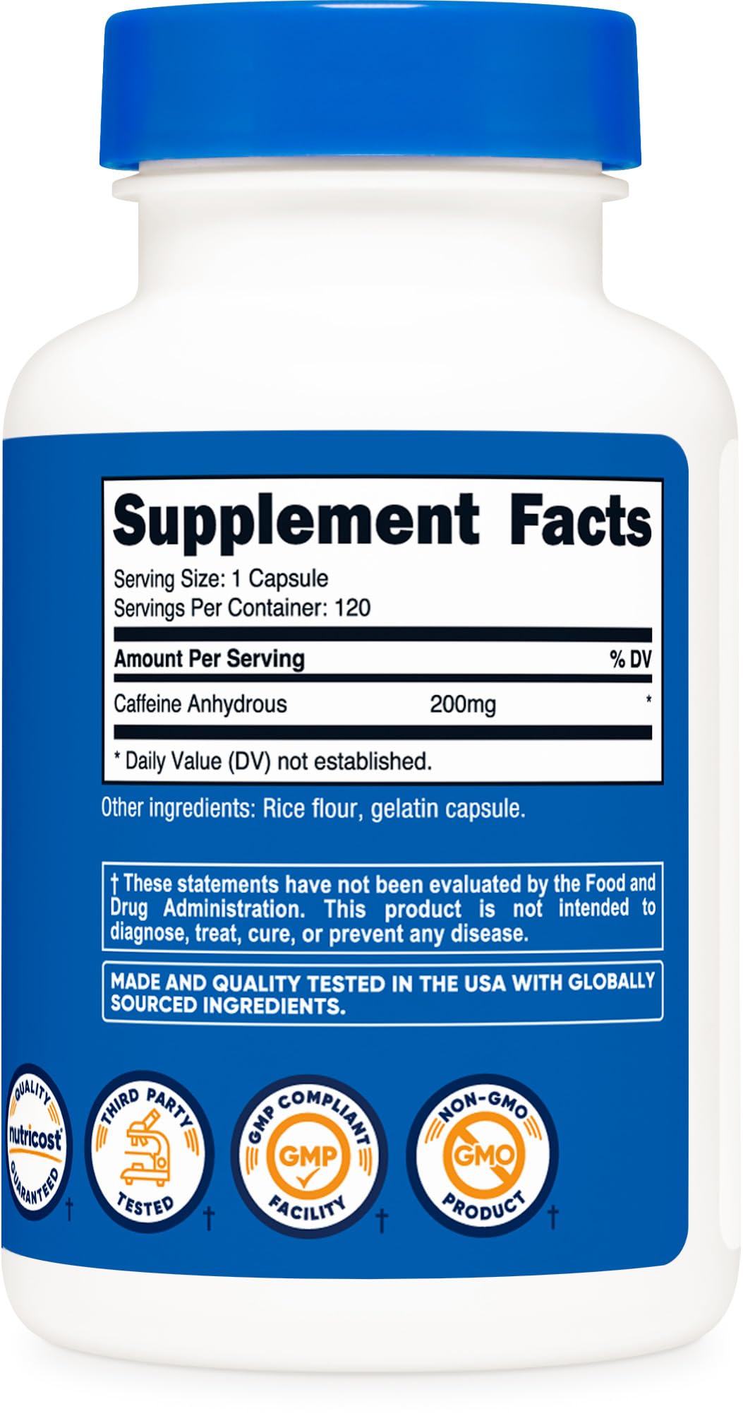 Nutricost Caffeine Pills 200mg, 120 Capsules - Gluten Free, Non-GMO