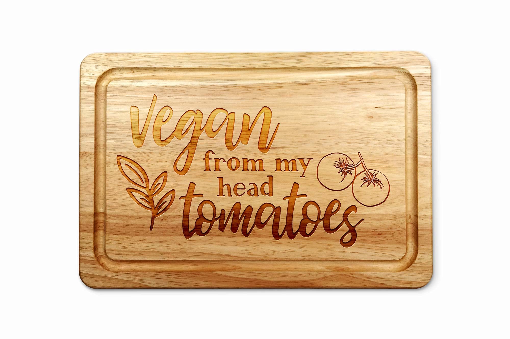 personalisedstore.co.uk 'Vegan from My Head Tomatoes' Sustainable Hardwood Chopping Board 30cm x 20cm