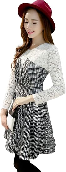 Amazon ピーテイルドレス プリンセスワンピース レース セレブ ス ワンピース ドレス春 秋 秋 冬 長袖 フレア ショート 膝丈 細身 韓国風 お嬢様 同窓会 レディース パーティードレス 通販