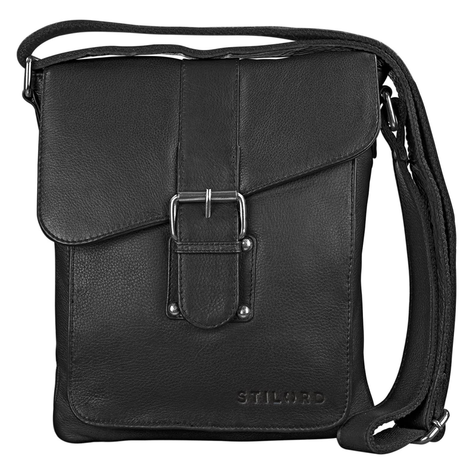 STILORD "Mattia" Small Leather Shoulder Bag for Men – Vintage Messenger Bag for iPads 9.7" & Tablets 10.1" – Genuine Leather Crossbody Bag Colour:Black