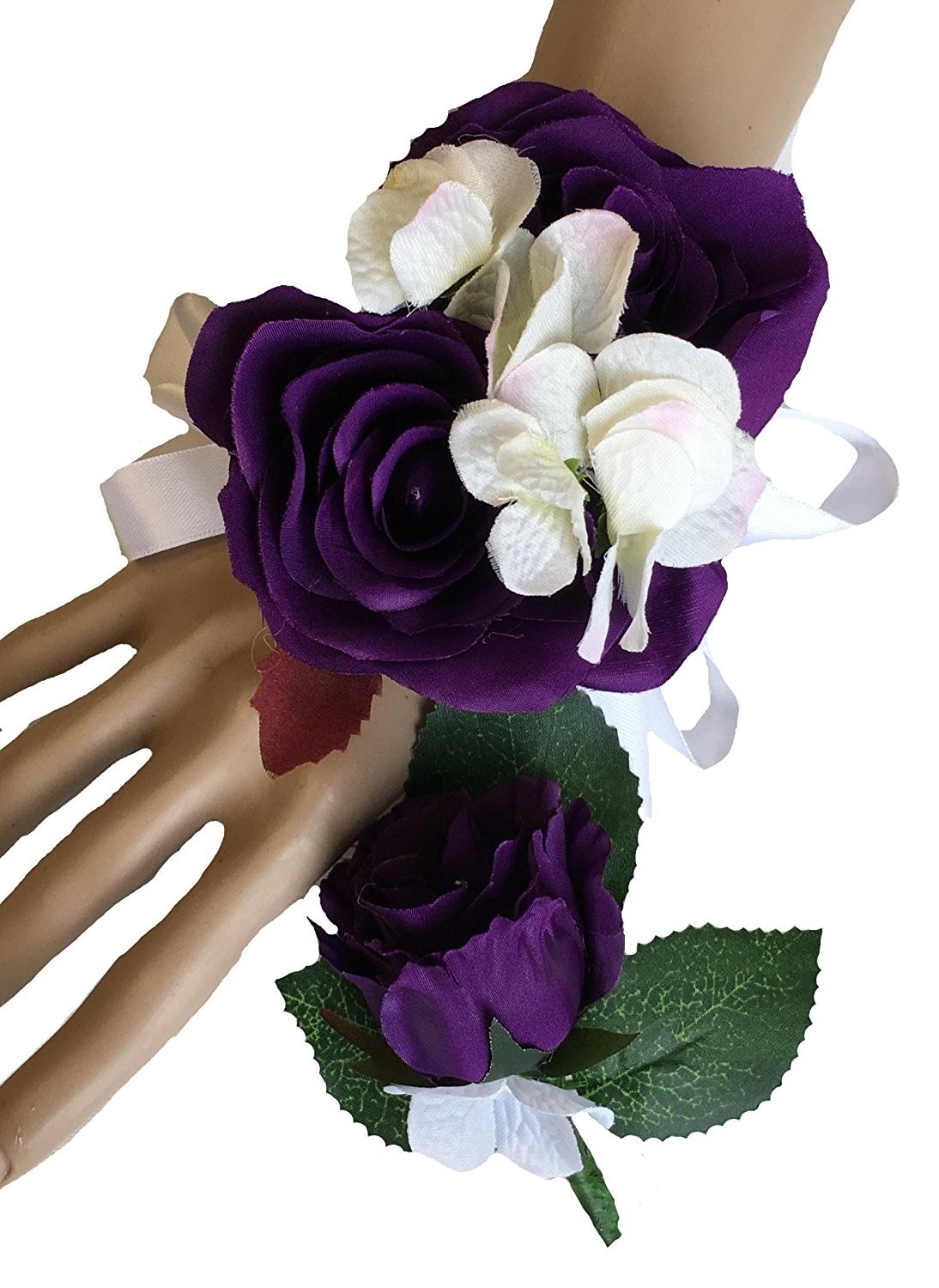 Angel Isabella 2pc Set Of Wrist Corsage Boutonniere Xlwc002 Rspp Rorse Hydrangea Artificial Flower Purple Silk Flower Arrangements