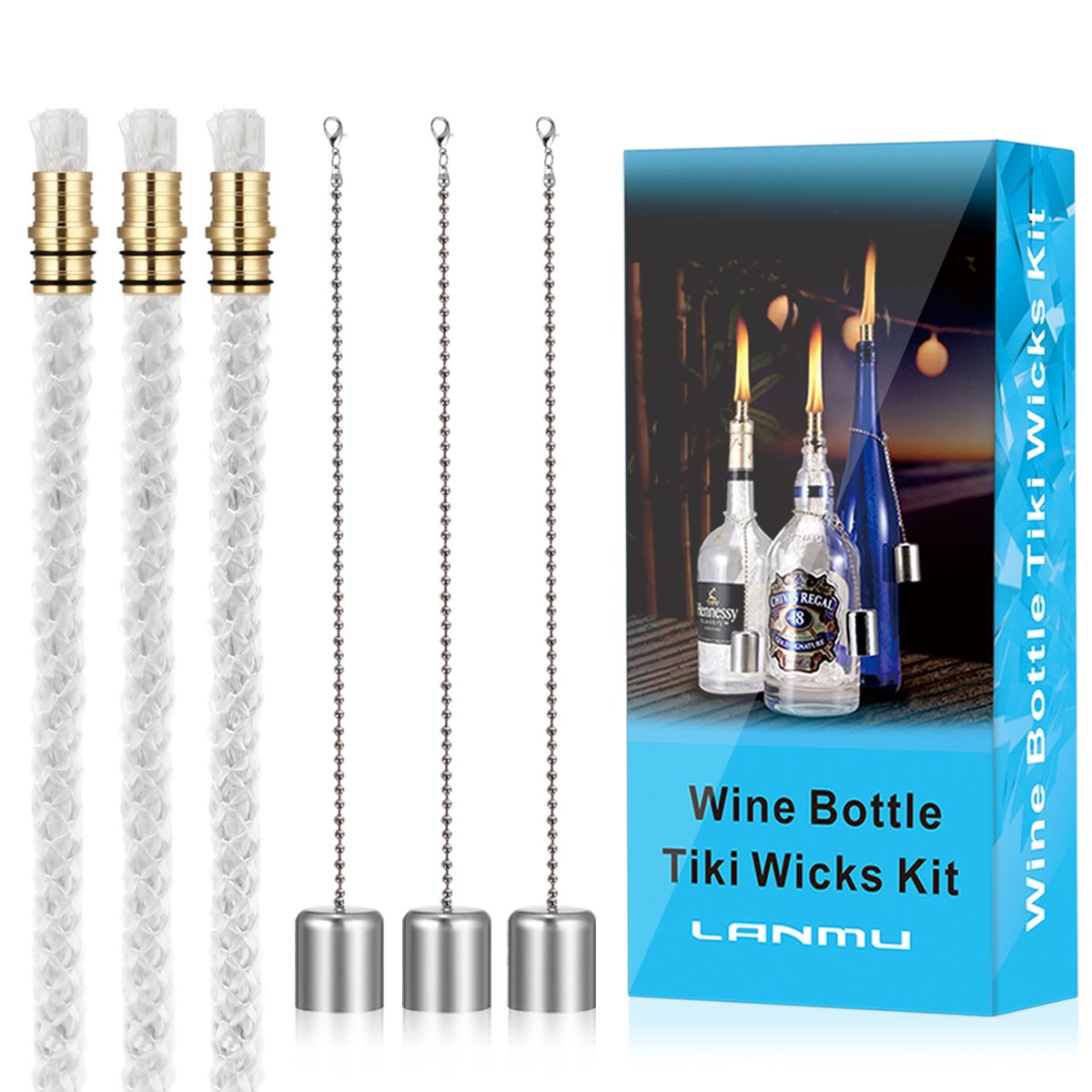 Lanmu Wine Bottle Tiki Wicks Oil Lamps Tabletop Torch Patio Torch