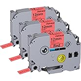 Hehua Tape Tze Tz 12mm 0.47 Laminated Red Compatible for Brother P-Touch TZe-431 TZe431 TZ-431 TZ431 Tape for Ptouch PT D210 D200 D220 D610 H110, 1/2'' x 26.2ft Black on Red, 3 Pack