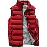 HOW'ON Men's Outdoor Casual Classic Quilted Vest Stand Collar Warm Puffer Vest Sleeveless Jacket Coat