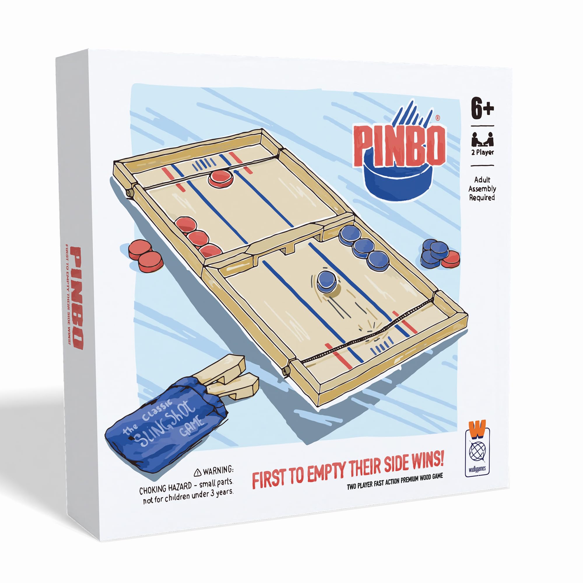Pinbo The Classic Slingshot Game | Fast Action Foldable 2-Player Tabletop Wooden Game for Kids & Adults | Great for Travel & Game Night | Three Gates Included