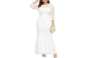 PINUP FASHION Plus Size Wedding Dress for Bride - Formal Evening Gown Party Lace Mermaid Dresses