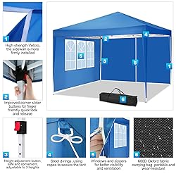 TOOLUCK 10x10 Pop Up Canopy Tent with 3 Sidewalls
