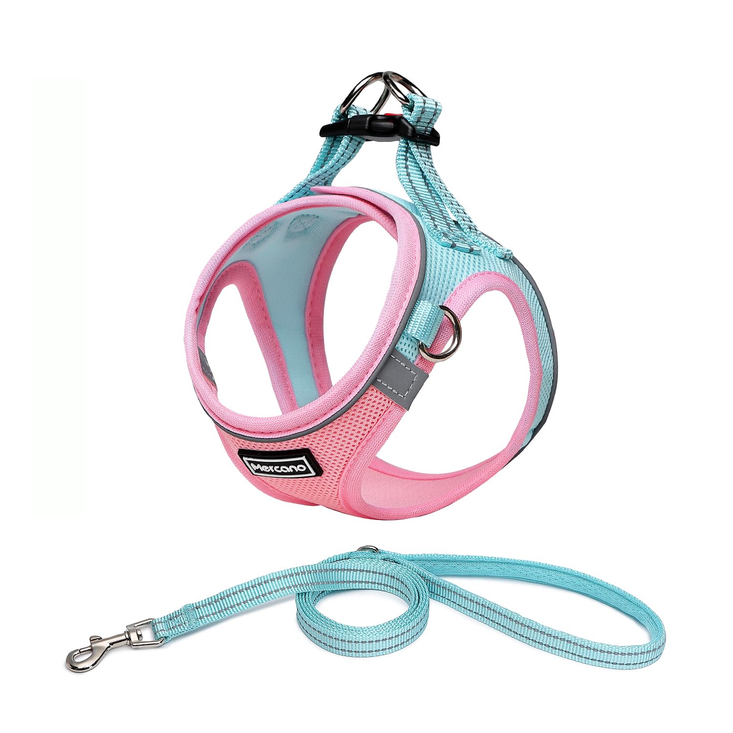 Photo 1 of Mercano Soft Mesh Dog Harness and Leash Set, No-Chock Step-in Reflective Breathable Lightweight Easy Walk Vest Harnesses with Safety Buckle for Small Dogs, Cats (M, Pink Blue)