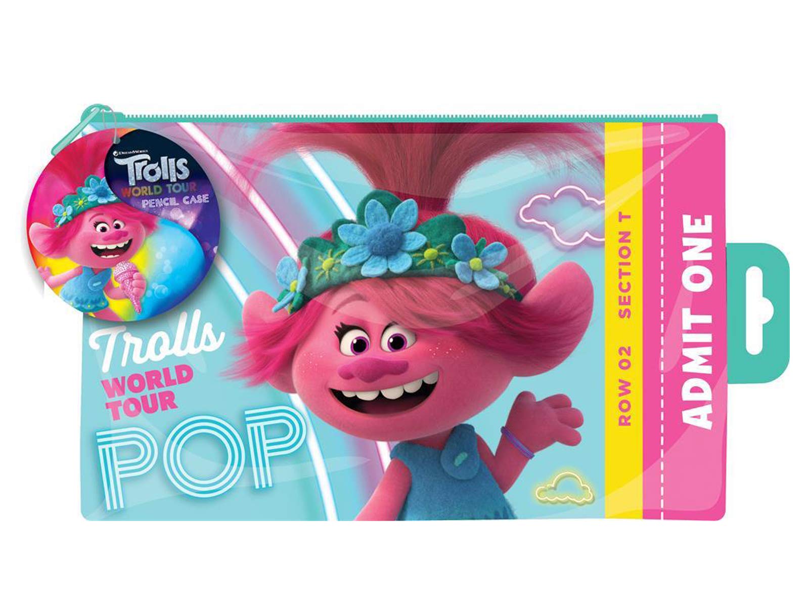 Trolls World Tour Movie Flat Pencil Case Admit One Ticket Design