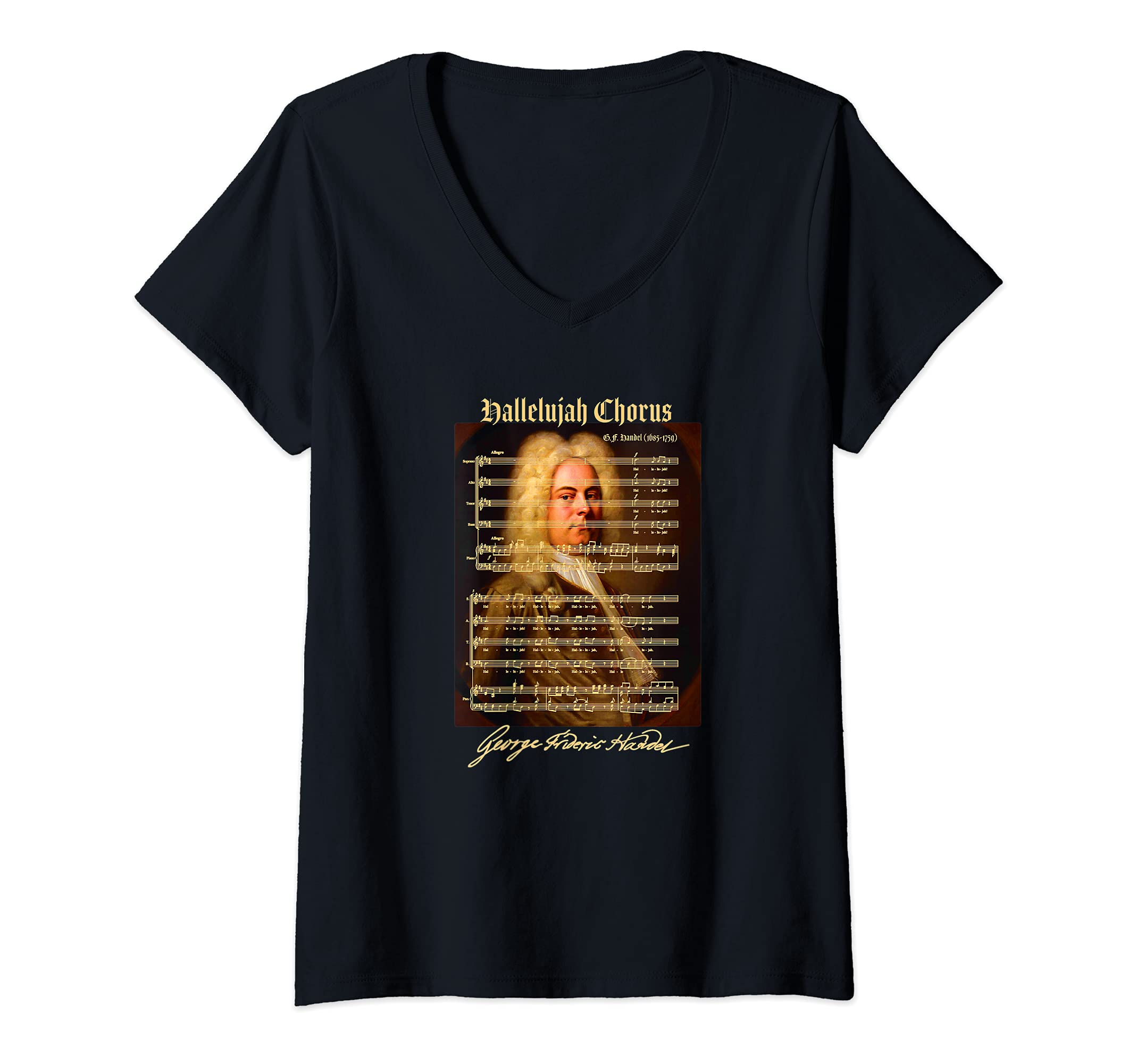 Womens Hallelujah Chorus Sheet Music Design for Singers, Musicians V-Neck T-Shirt