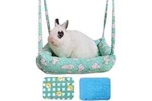 RMNHPTK Rabbit Hammock Swing Small Animal Hanging Swing Hammock Bed with 2 Pads Pet Hammock Swing for Rabbits Guinea Pigs Chinchillas Kitten (Green Rabbit)