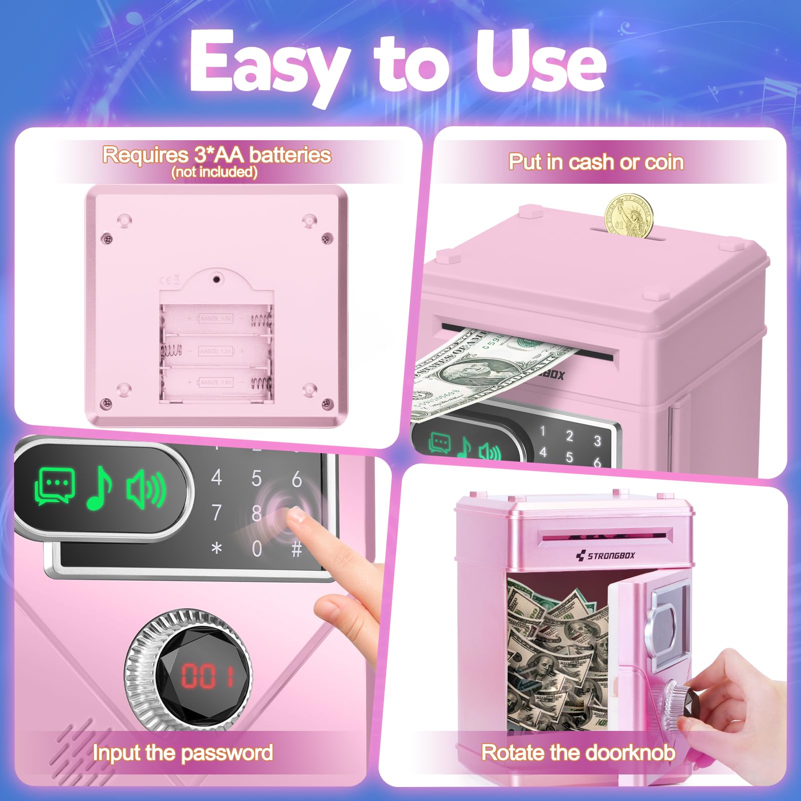 Refasy Touchscreen Piggy Bank ATM Bank Toy for Kids Age 3-12, Electronic Money Bank Coin Bank with Music Kids Safe Birthday Xmas Gifts Toys for 3 4 5 6 7 8 9 10 11 12 Year Old Boys Girls (Pink)