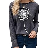 Dandelion Shirt for Women Long Sleeve Hope Love Floral Vintage Wildflower Graphic Tees Crewneck Inspirational Tops