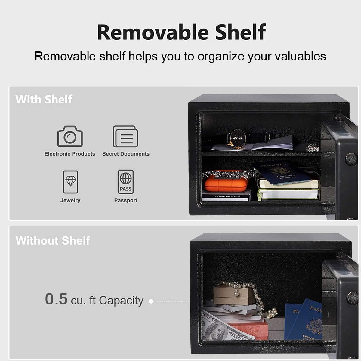 Jssmst Money Safe Box, 0.5CF Security Digital Safe for Home Office, Personal Safe Lock Box with Electronic Keypad, Home Safes and Lock Boxes, SM-SF029, Black: Office Products