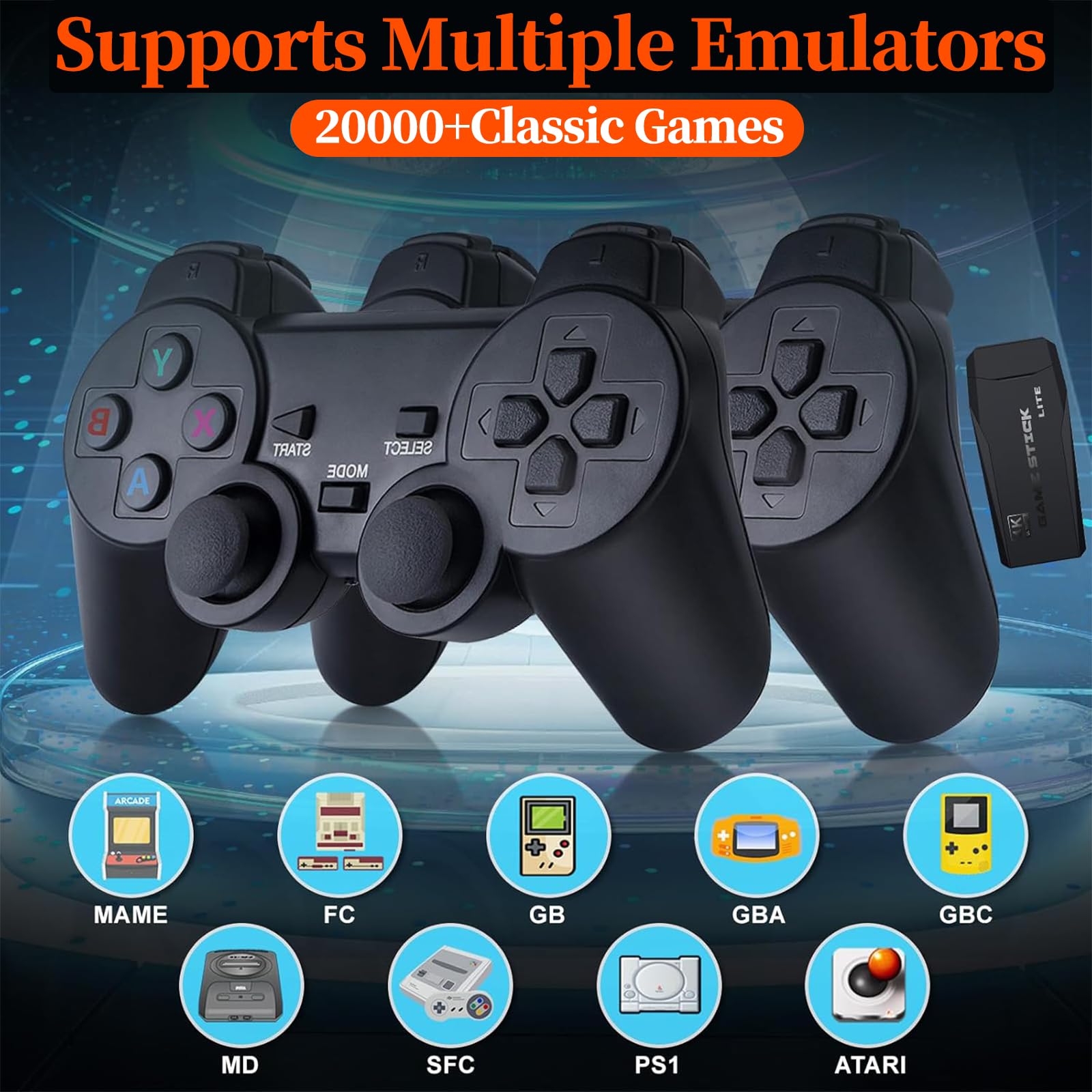 TEFELE Wireless Retro Game Console, Plug-and-Play Retro Video Games, Built-in 20,000+Games and 23 Emulators, Classic Video Games with 4K HDMI Output, with Upgrade Dual 2.4G, Controllers Black(64GB)