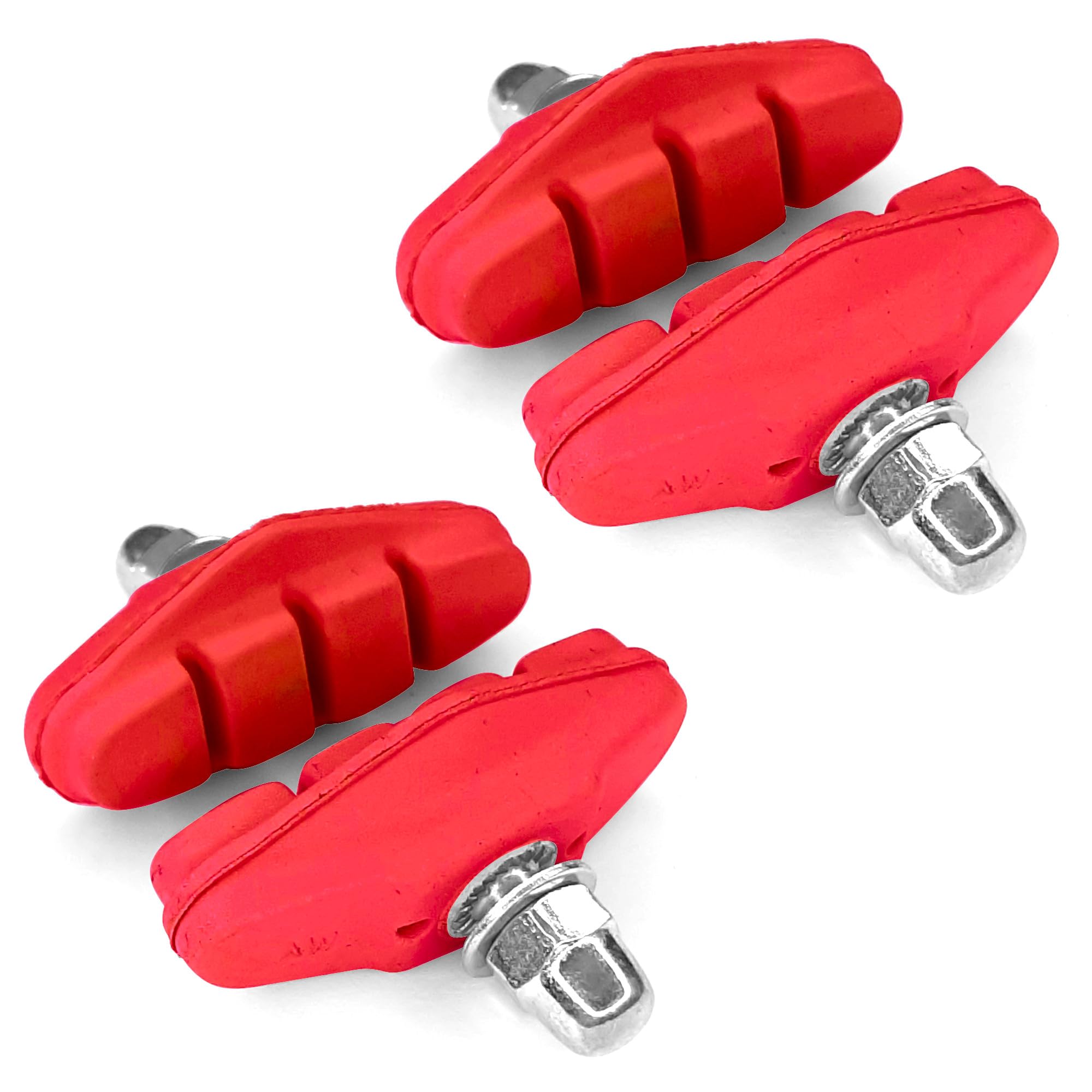 cyclingcolors 4 x Racing City Bike Brake Pads 50 mm Brake Pads with Screw Bicycle Brake Replacement, Red