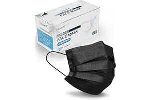 FriCARE Disposable Face Masks, 3-Ply ASTM Level 3 Medical Grade, FSA/HSA Eligible, Breathable & Comfortable for Allergy/Sun Protection, 50 Pack Black