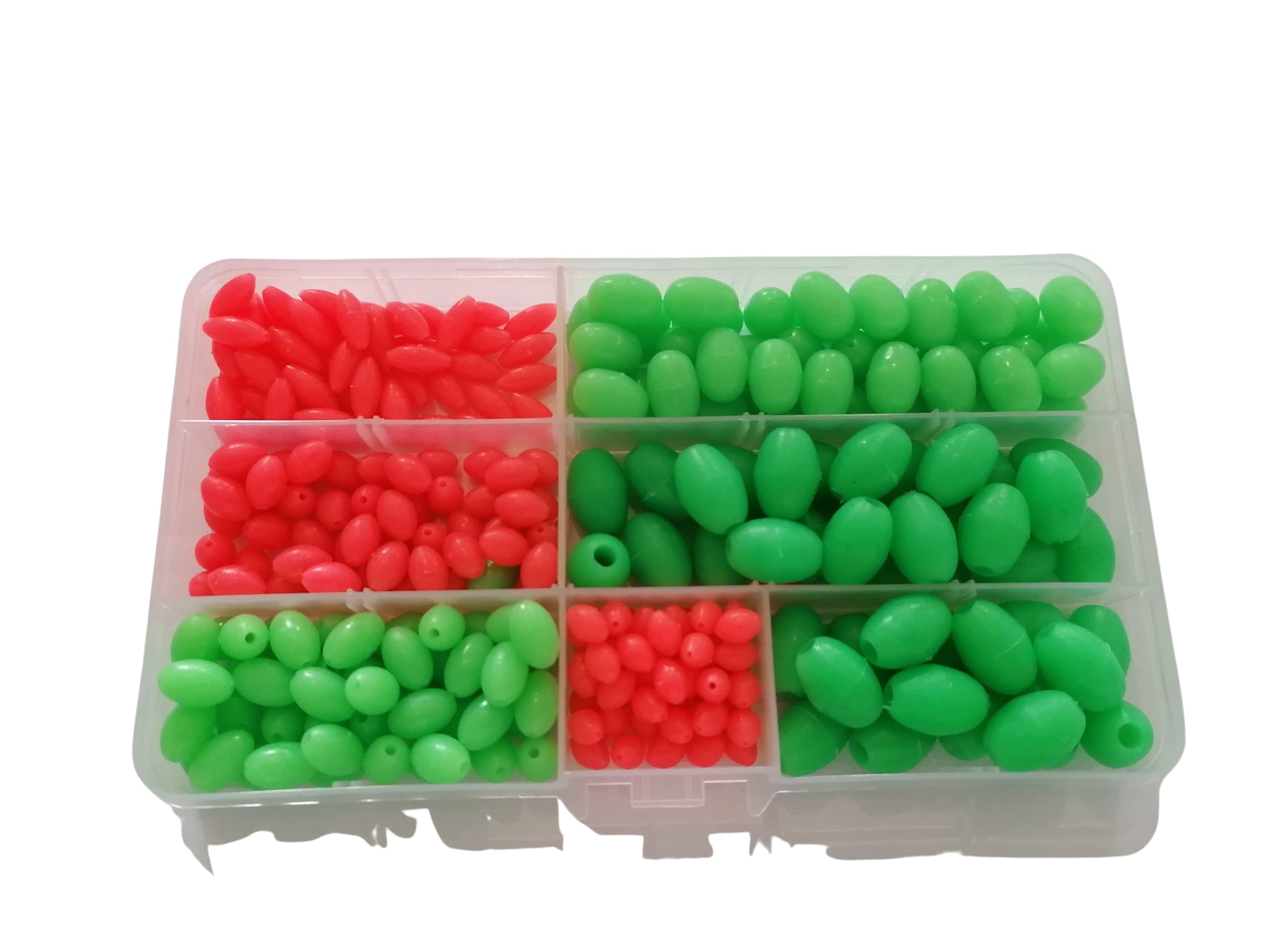 280 Assorted Beads Oval Self-Luminous Green and Red Mix 6 Sizes 6-12 mm Oval in Box Luminous + Free Petri Heil Sticker