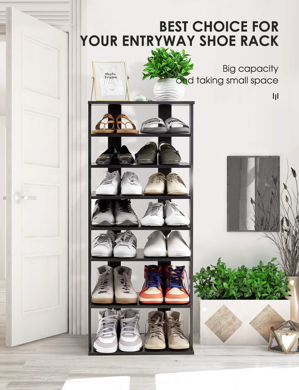 small space shoe rack on Amazon Com Kealive Wooden Shoe Rack 7 Tiers Vertical Freestanding Shoe Tower Organizer Entryway Storage Stand Space Saving Shoe Rack Modern Tall Storage Shelf Black Double Size Home Improvement