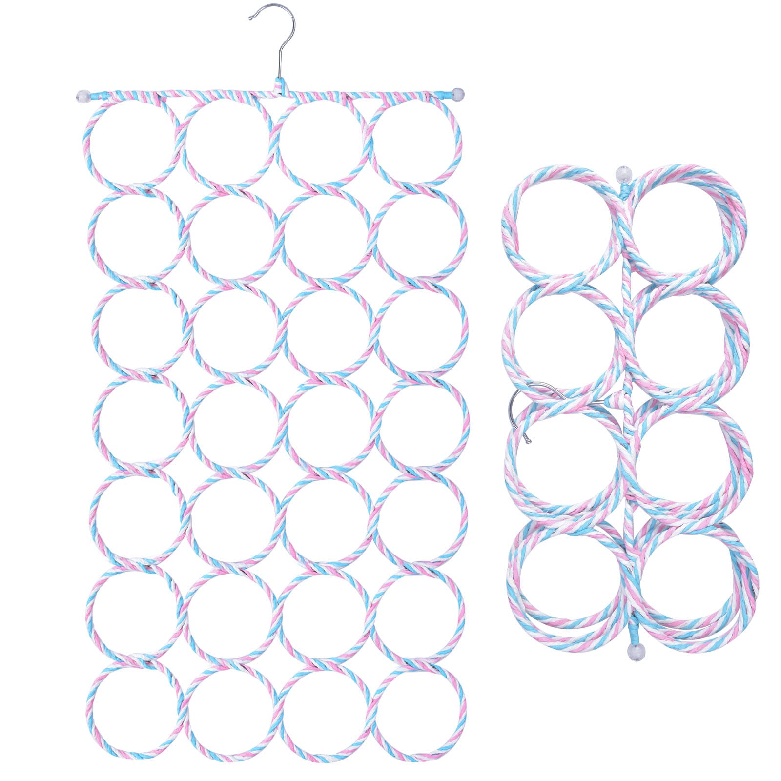 Scarf Hanger with 28 Ring Hole Foldable Belt Hanger Rack Shawl Organiser Ring Rope Slots Holder Wardrobe Space Saving Organiser Non-Slip for Storing Wrap Shawl Tie Belt Scarves Sock (Random Color)