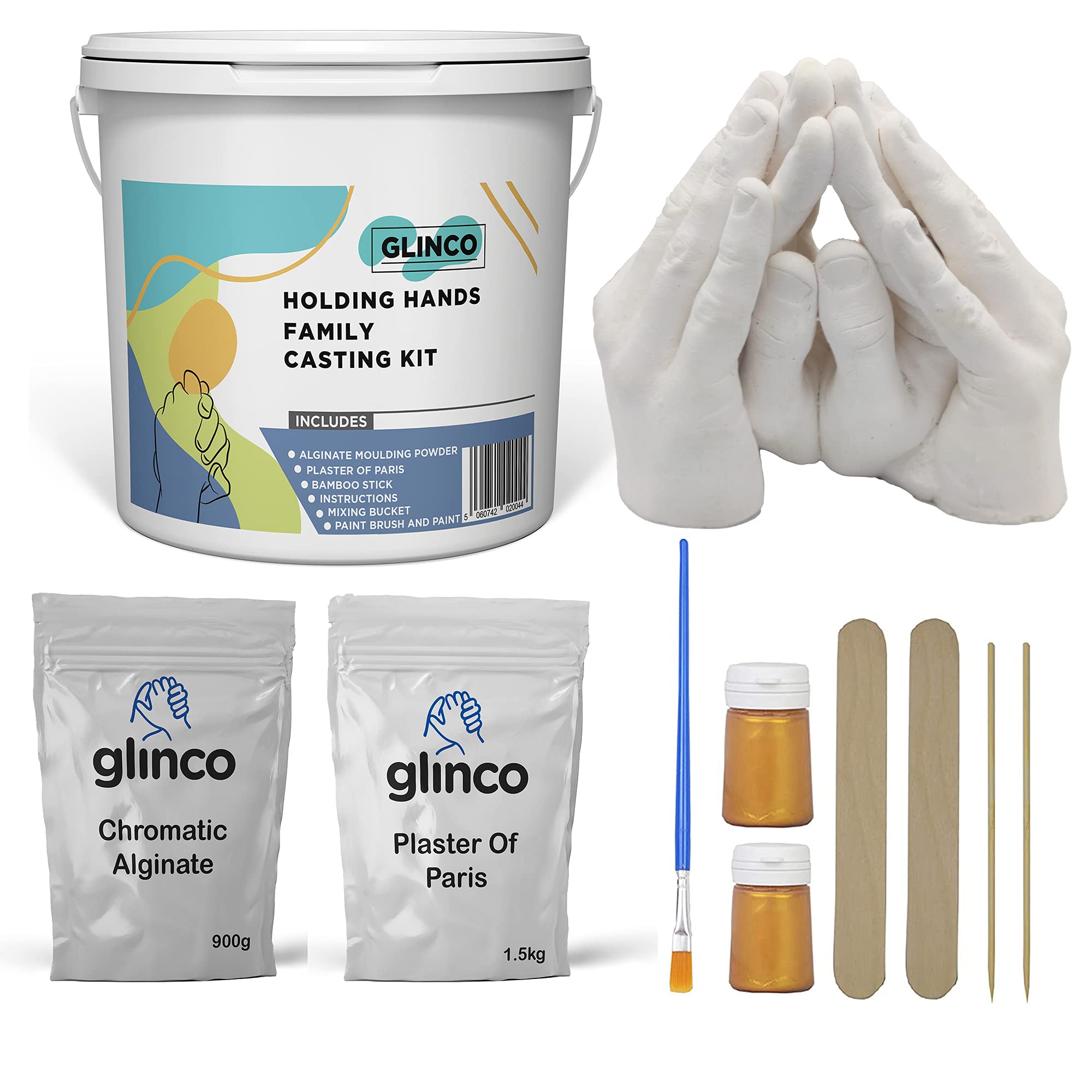 Holding Hands Family Casting 3D Kit for 4 Hands Adults/Children, Memory kit with Alginate, Casting Powder, Mixing Bucket and Paints Family Hand Casting by Glinco