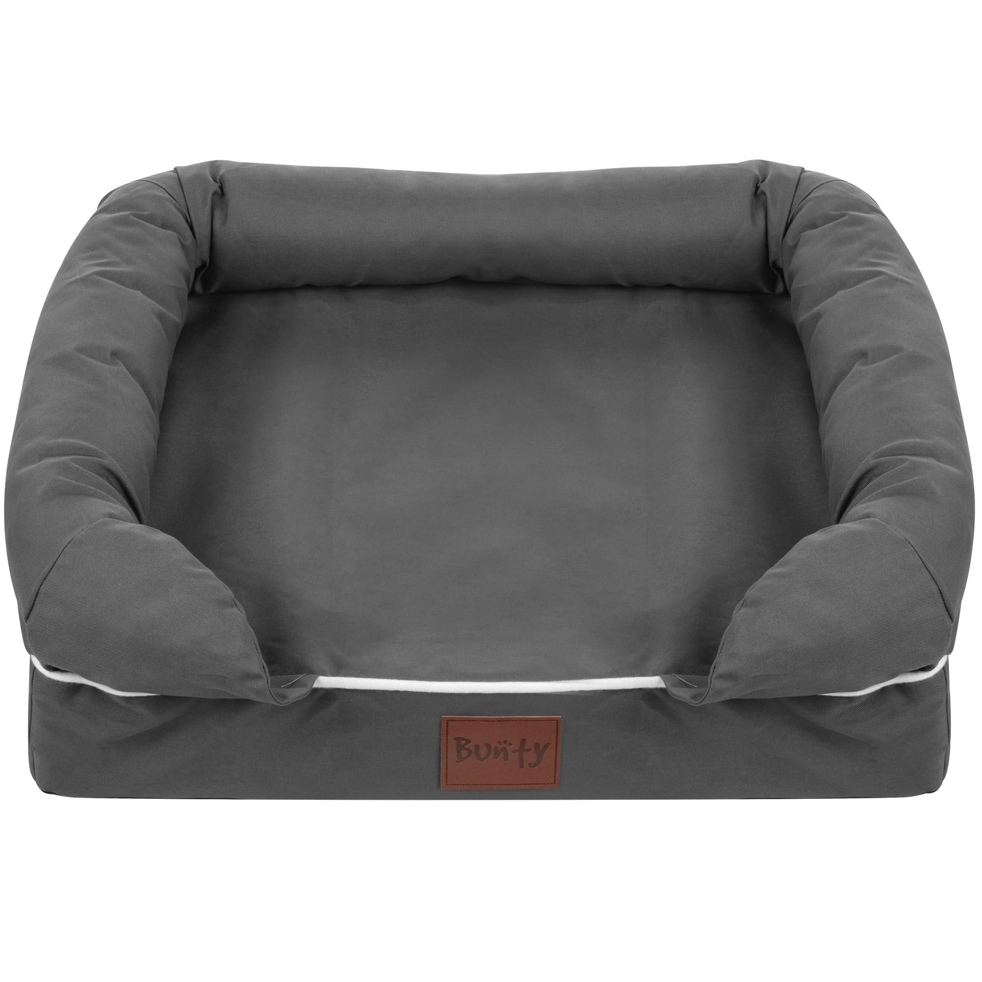 Bunty Cosy Couch Small Dog Bed - Dog Mattress Bed, Soft Bolster Walls, Thick Foam Padding - Non-Slip Base, Washable, Removable Cover - Made in the UK - Small, Grey