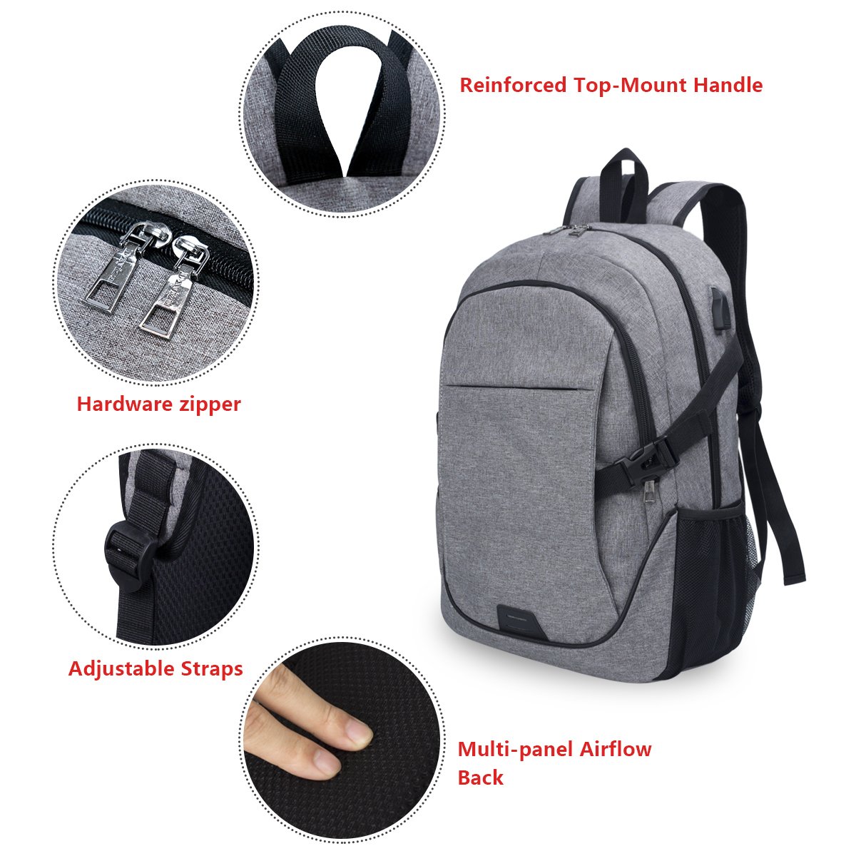 Chrislley Laptop Rucksack, Damen Herren Notebook Business Tasche mit USB Kabel und Anschluss f¨¹r bis zu 15. 6 Zoll Stylisch Oxford Rucks?cke Gepolstert Daypacks f¨¹r Arbeit Schul Outdoor (Grau)