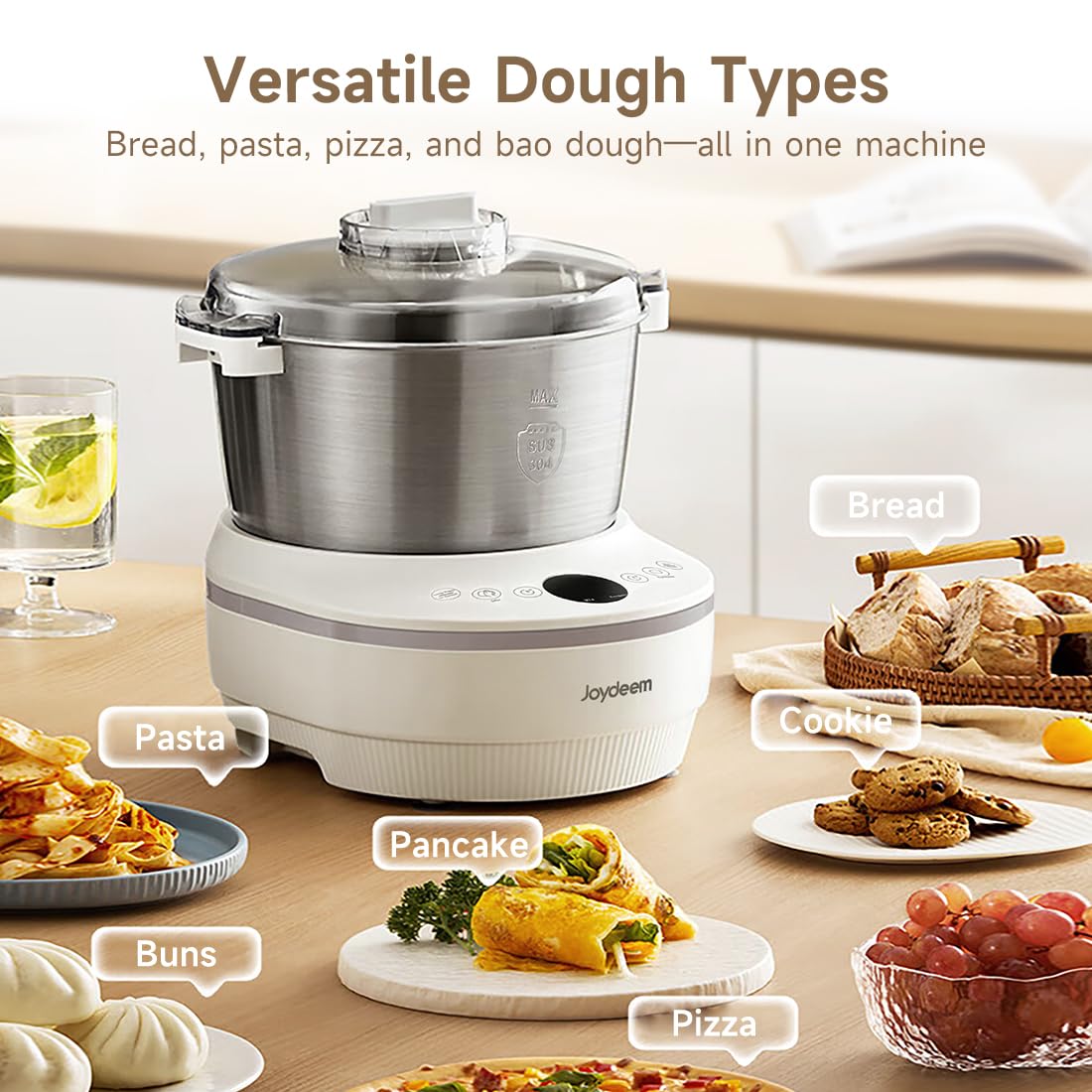 Joydeem Electric Dough Maker with Ferment Function, 5Qt Dough Mixer Machine, Perfect for Bread Pizza Roti Dumpling Dough & Sourdough, HMJ-A501