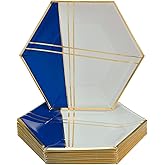Silver Spoons Deco Collection Blue Hexagon Disposable Paper Dinner Plates - 10.25" (Pack of 18) - Perfect for Weddings, Parties & Special Occasion