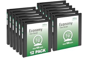 Office Essentials Economy View 3 Ring Binders, 0.5" Round Rings, 0.7" Spine, 100-Sheet Capacity, Black Binders, Ideal for Occasional Use and Light Referencing (12-Pack of 03423)