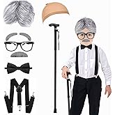 Yunsuelo Kids 100 Days of School Costume for Boys, Old Man Costume Wig for Kids,100th Day of School Dress Up Outfit