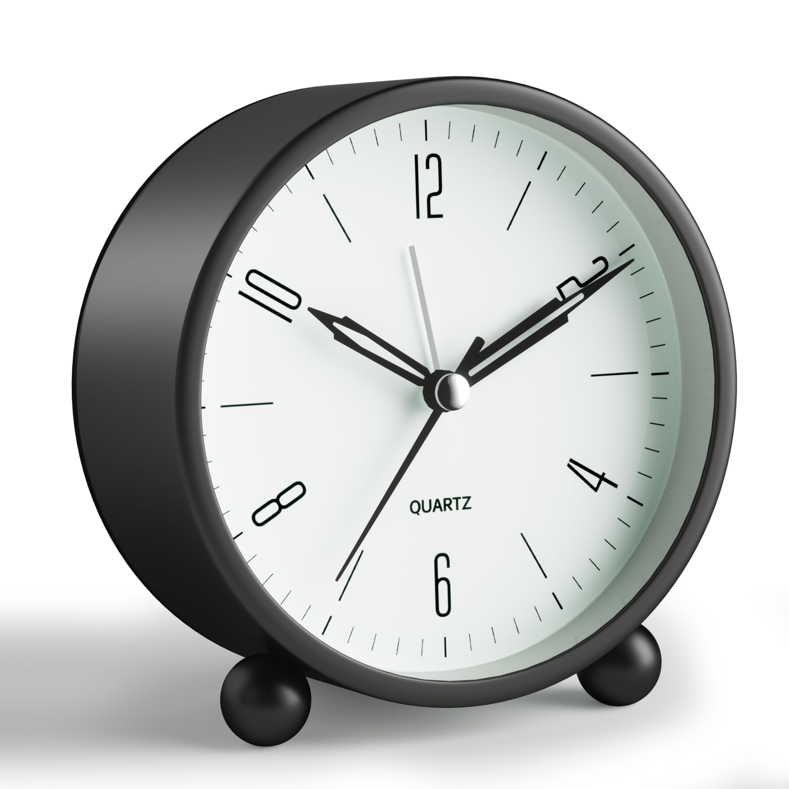 Photo 1 of Analog Alarm Clock, 4 inch Super Silent Non Ticking Small Clock with Night Light, Battery Operated, Simple Design, Old Fashioned Style Black Decor, for Bedroom, Bedside, Desk, Adult, Kid, Gift, Black
