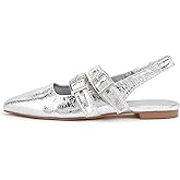 LUCKY STEP Women's Slingback Buckle Flats Ballet Poninted Toe Block Heel Dress Adjustable Strap Mary Jane Formal Wedding Shoes