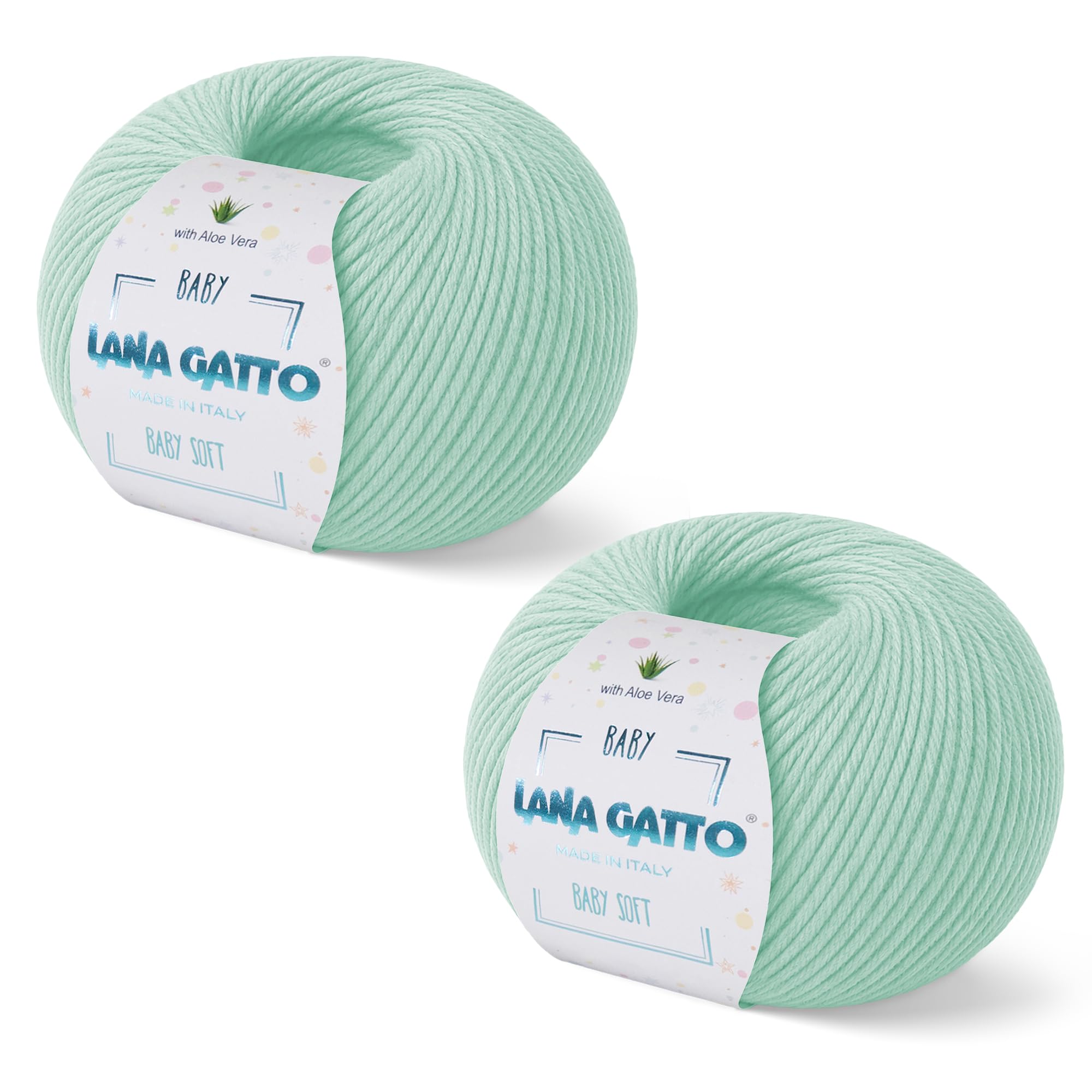 Baby Soft Yarns for Crocheting and Knitting 100% Merino Wool Treated with Aloe Vera, Soft Wool for Babies, Made in Italy by Lana Gatto, (Green - 8387, 2)