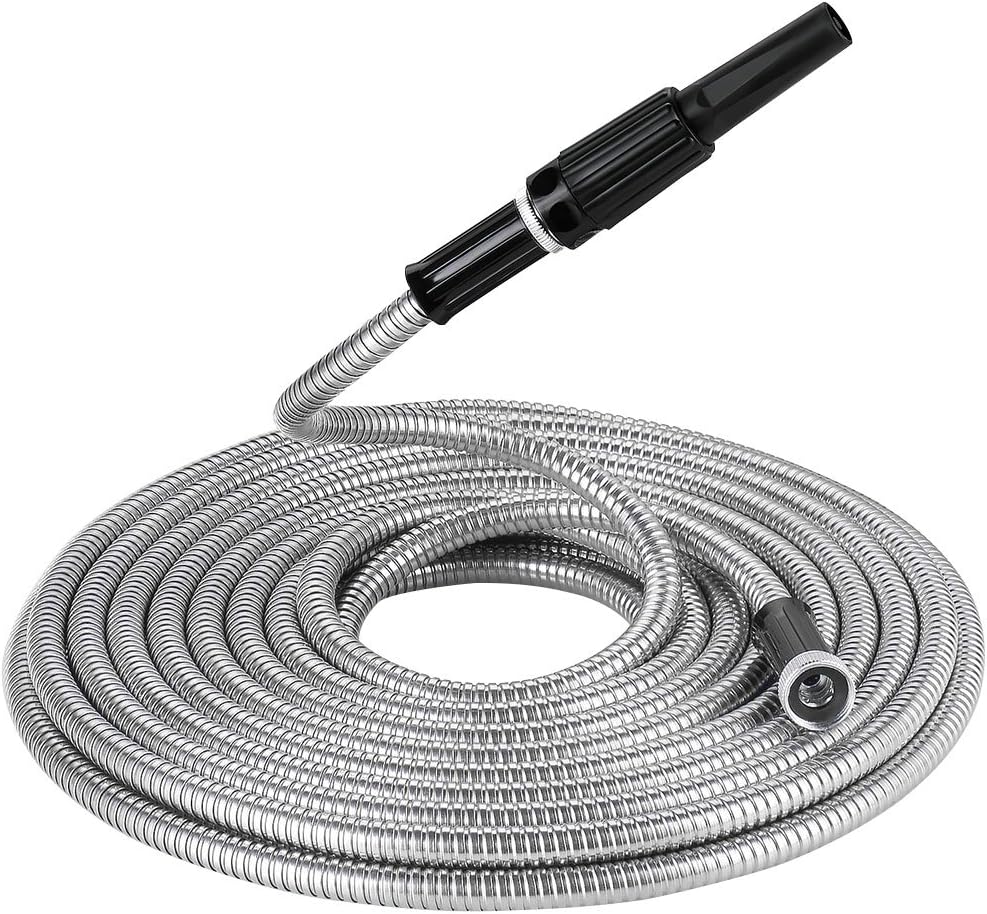 Beaulife Strong 304 Stainless Steel Metal Garden Hose with Nozzle 100ft Flexible Lightweight