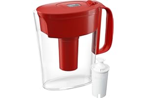 Brita Water Filter Pitcher for Tap and Drinking Water with 1 Standard Filter, Lasts 2 Months, 6-Cup Capacity, BPA Free, Red