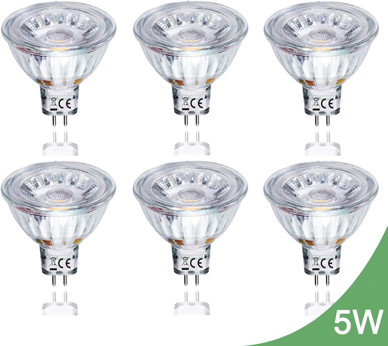 BESLAM LED Light Bulbs 5W LED Bulbs MR16(40w Equivalent) LED Spotlight Tracklight 6 Pack, GU5.3 Base Recessed Glass Bulbs, Energy Saving Lights, 350Lm, 38°Beam Angle [Energy Class A+]