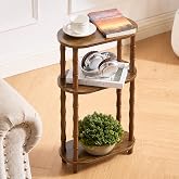 Orvado Narrow End Table, Small Side Table with 3-Tier Storage Shelf, Brown | Oval Accent Table, Slim Bedside Table, Skinny Nightstand for Bedroom/Living Room/Small Spaces, Home Storage Shelf