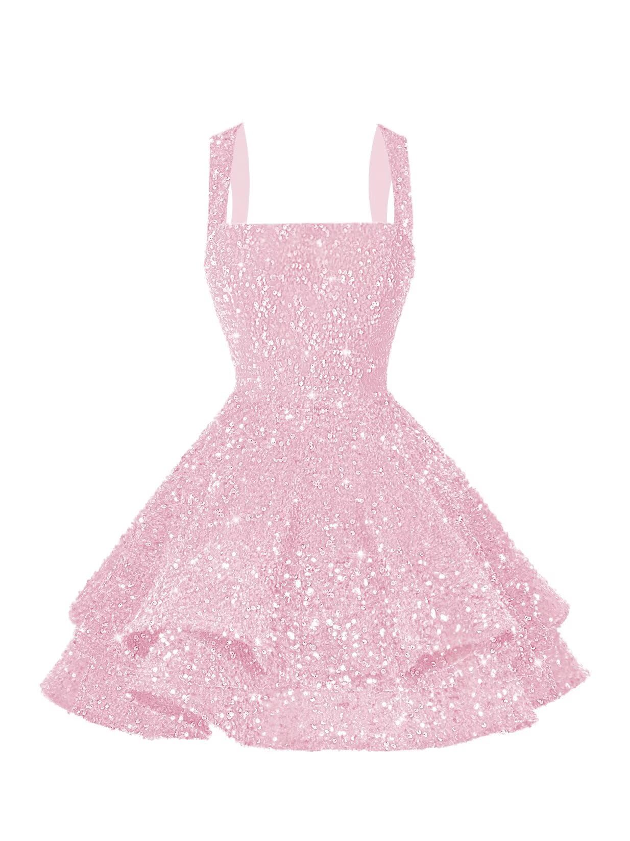 vintys Sparkly Spaghetti Straps Sequin Light Pink