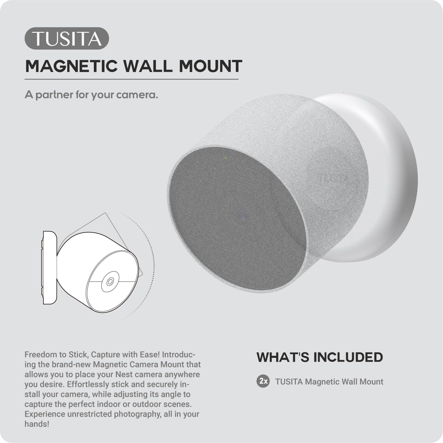 TUSITA Magnetic Wall Mounts Compatible with Google Nest Cam Outdoor or Indoor 2nd Generation Cameras, 2-Pack