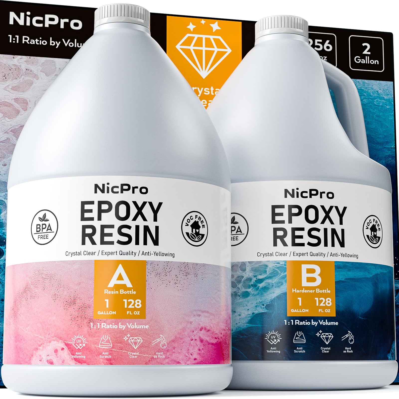 Photo 1 of Nicpro 2 Gallon Crystal Clear Epoxy Resin Kit, Not Yellowing & Bubbles Free Food Safe Resin for Coating and Casting, Craft DIY, Jewelry Making Art, Molds, Tables Top, Wood