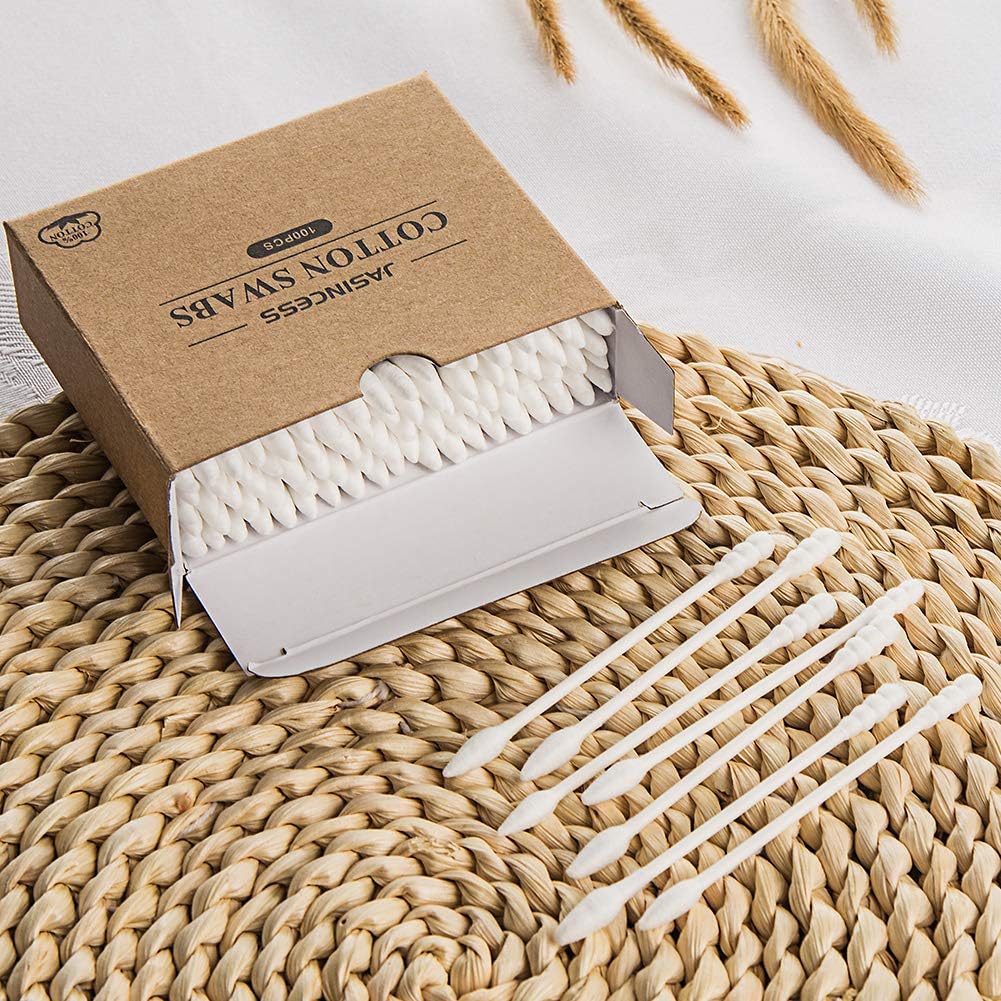 JASINCESS 500 Count Cotton Buds Natural Double Tipped Cotton Buds with Paper Sticks Multifunctional Sanitary Buds Paper packaging (Paper Stick/Pointed+Spiral Head) - Image 3