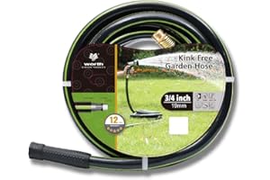 Worth Garden 3/4 in. x 50 ft. Water Hose - Heavy Duty Durable Non Kinking Black Garden Hose - PVC Material Hose with Brass Fittings - Flexible Hose for Household and Commercial Use