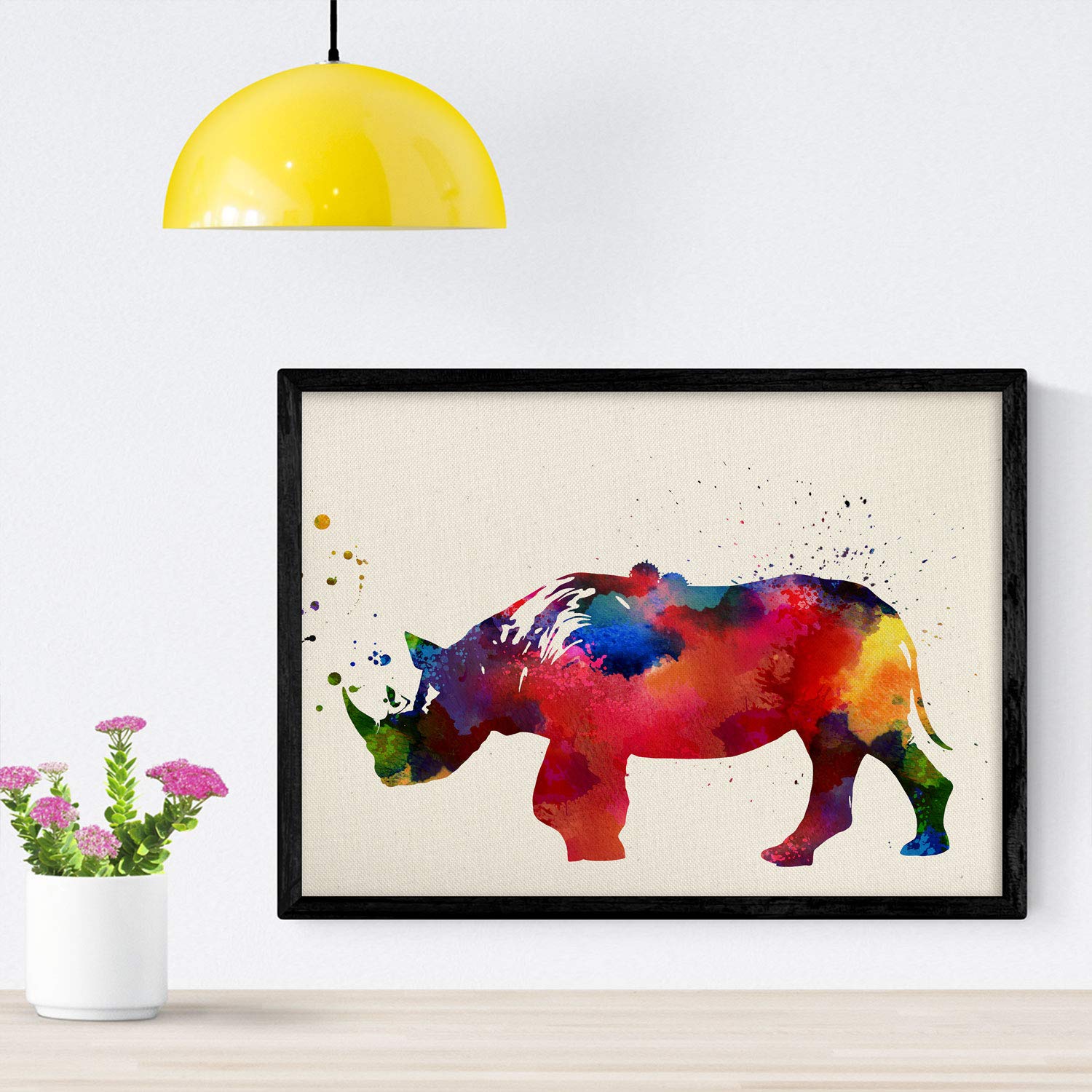 Nacnic Rhino Poster with watercolor design. Mix with watercolor style sheets for interior decoration. A4 size