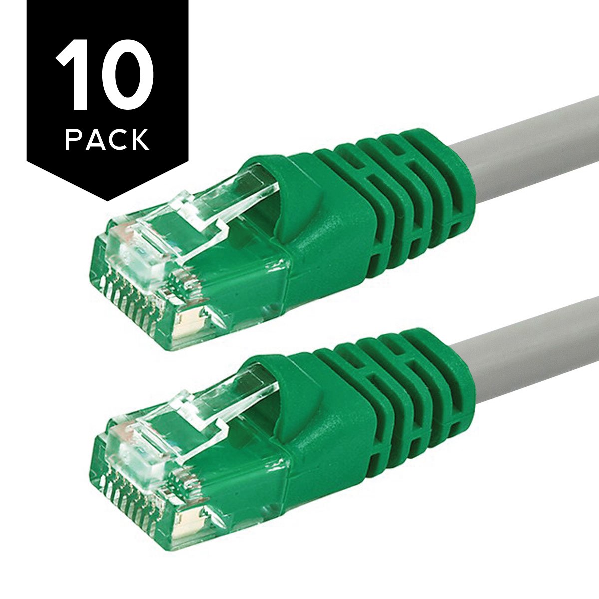 10Pack Gray Wire with Green Boot Buhbo 25 ft CAT5e Crossover Cable UTP