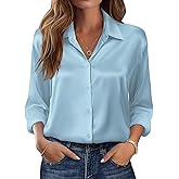 Zeagoo Womens Tops Long Sleeve Satin Silk Button Down Shirts Casual Business Dressy Blouses Fall Clothes